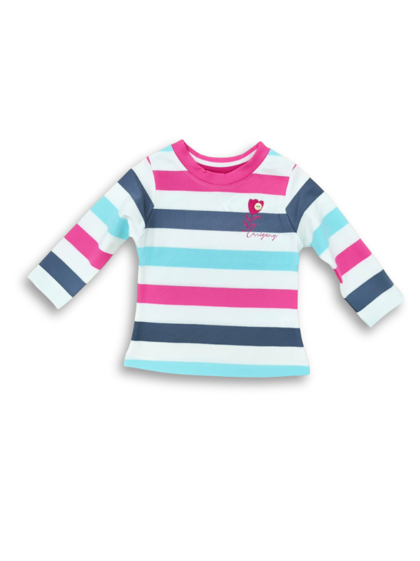 Girls' Pink Ribbed Floral Appliqué Top