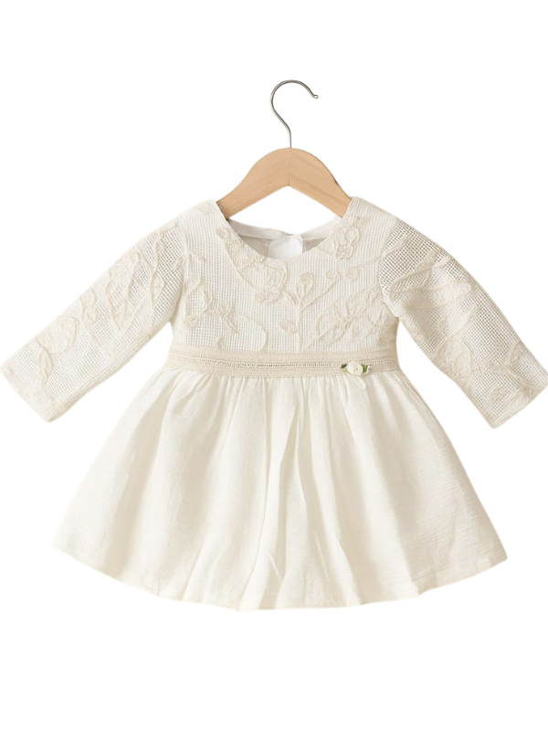 Girls' Ivory Embroidered Lace Yoke Frock