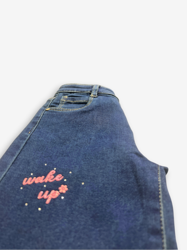 Girls' Dark Wash Wide-Leg Graphic Jeans