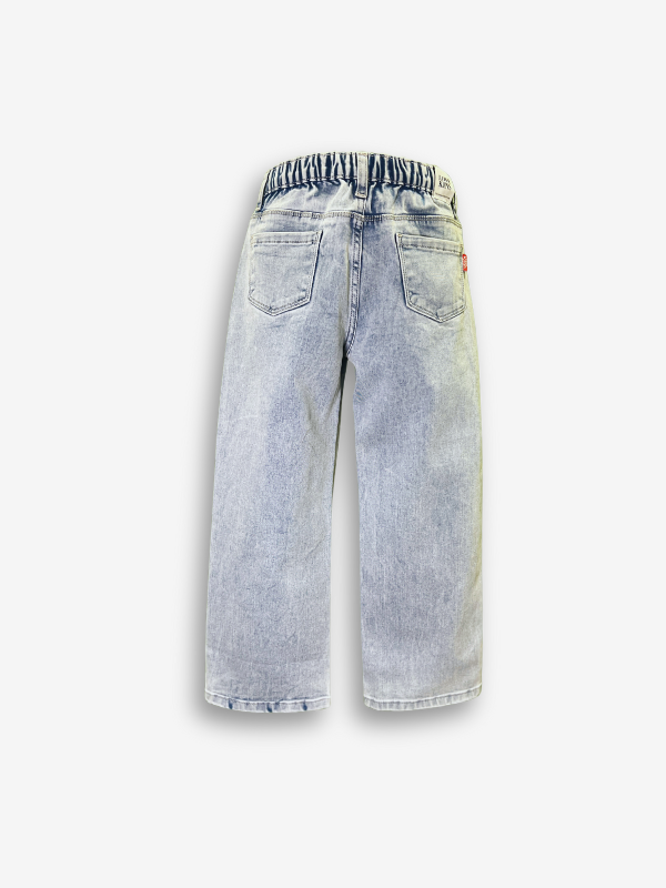 Girls' Light Wash Wide-Leg Graphic Jeans