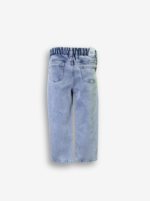 Girls' Light Wash Wide-Leg Butterfly Graphic Jeans