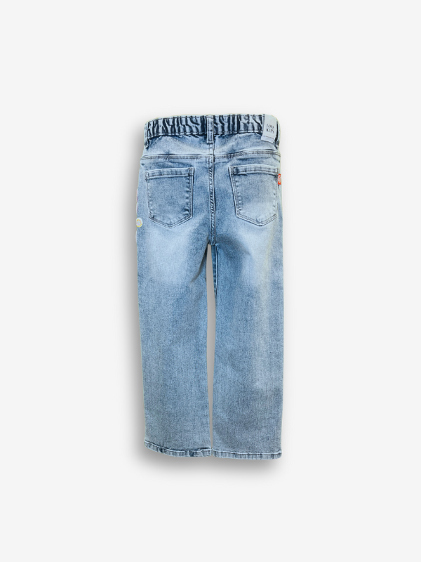 Girls' Light Wash Wide-Leg Patch Jeans