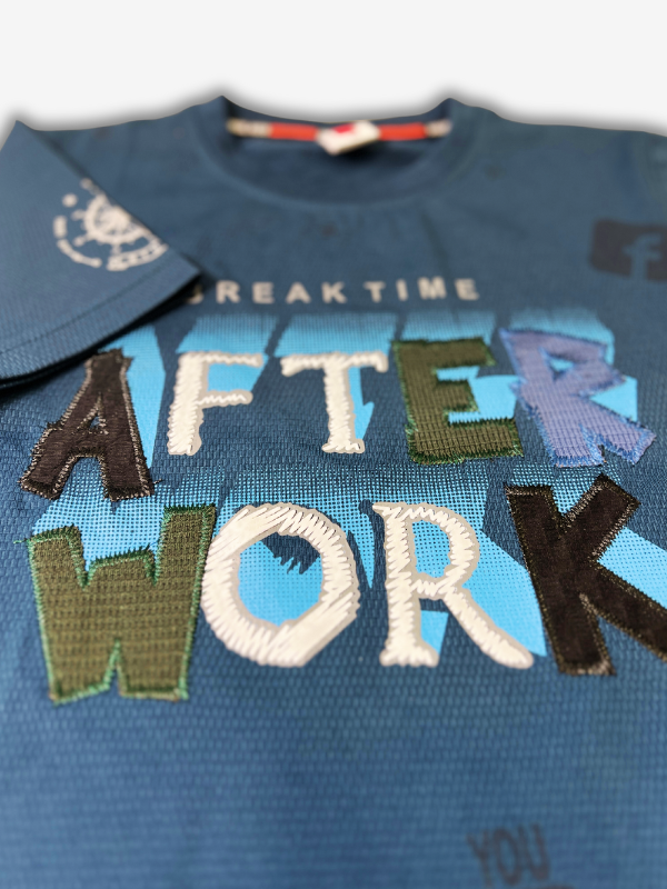 Boys' Blue Textured "AFTER WORK" Graphic T-Shirt