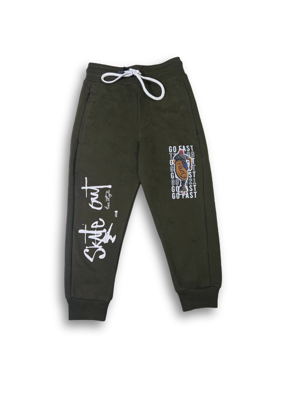 Boys' Olive Green Graphic Jogger Pants