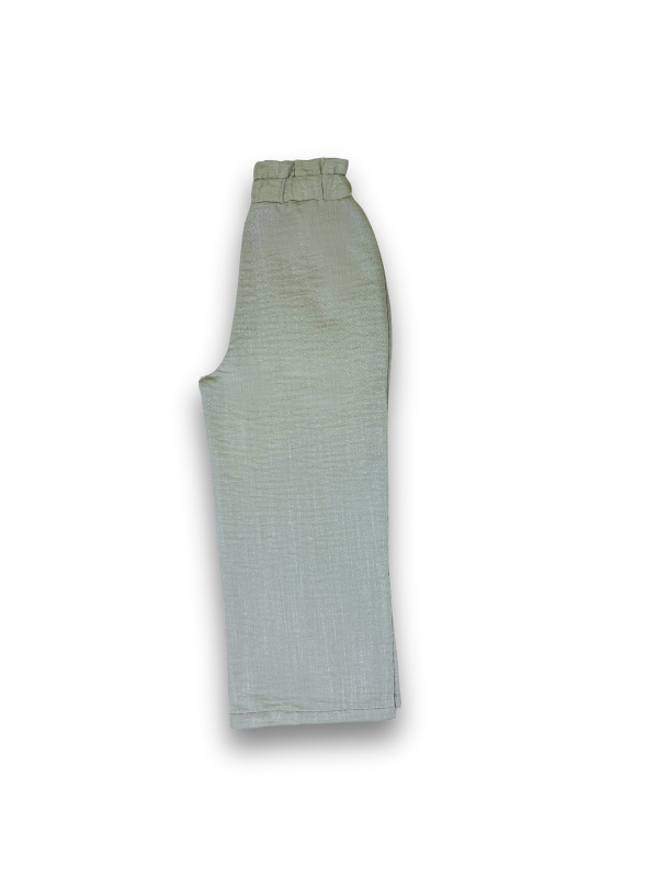 Girls' Pastel Green Wide-Leg Paper Bag Trousers