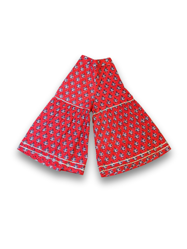 Girls' Red Printed Kurta Sharara Set with Dupatta