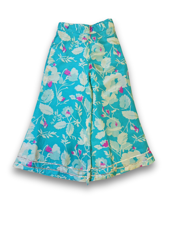 Girls' Aqua Floral Printed Kurta Sharara Set