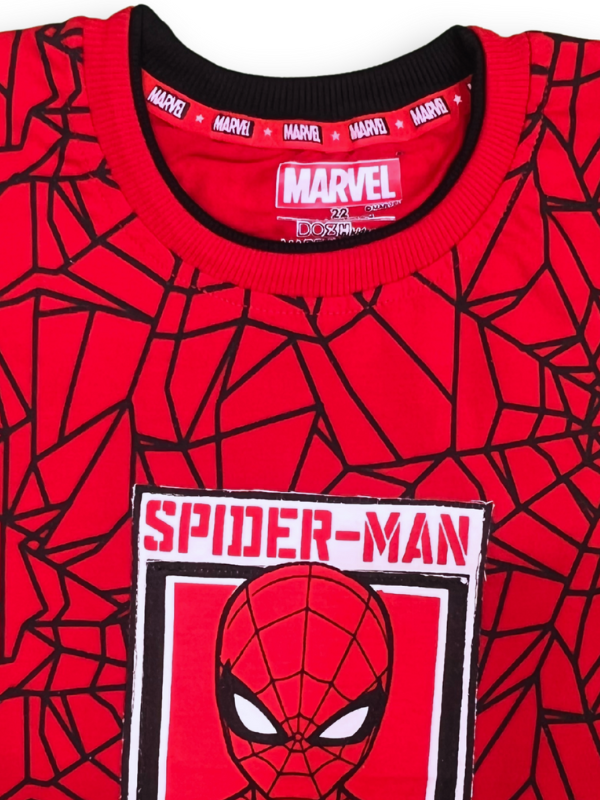 Boys' Red Spider-Man All-Over Web T-Shirt with Emblem Graphic.