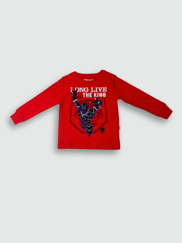 Bright red boys' long-sleeve T-shirt with the colorful "TOY STORY" movie logo printed centrally on the chest