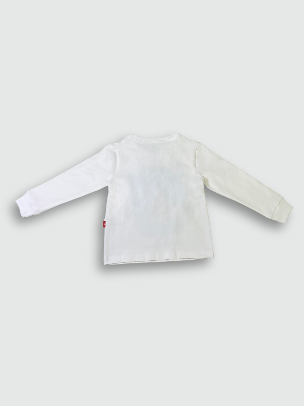 White boys' long-sleeve T-shirt featuring a colorful graphic of Marvel's Spider-Man crouching, with blue graffiti-style text that reads "NEIGHBORHOOD" and a city skyline