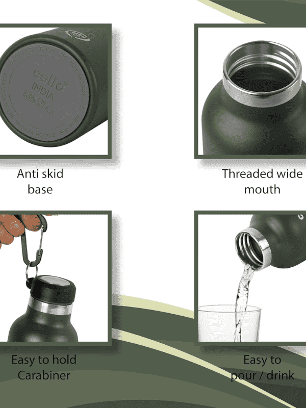 Cello Water Bottle Duro Hector Inside Steel 1100 Ml Green For Unisex.