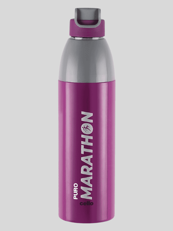 Cello Water Bottle Puro Steel-X Marathon Inside Steel 600 Ml Purple For Unisex.