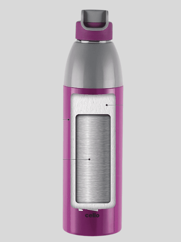 Cello Water Bottle Puro Steel-X Marathon Inside Steel 600 Ml Purple For Unisex.