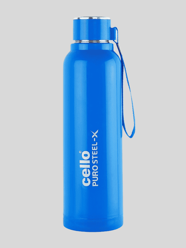 Cello Water Bottle Puro Steel-X Benz Steel 600 Ml Blue For Unisex.