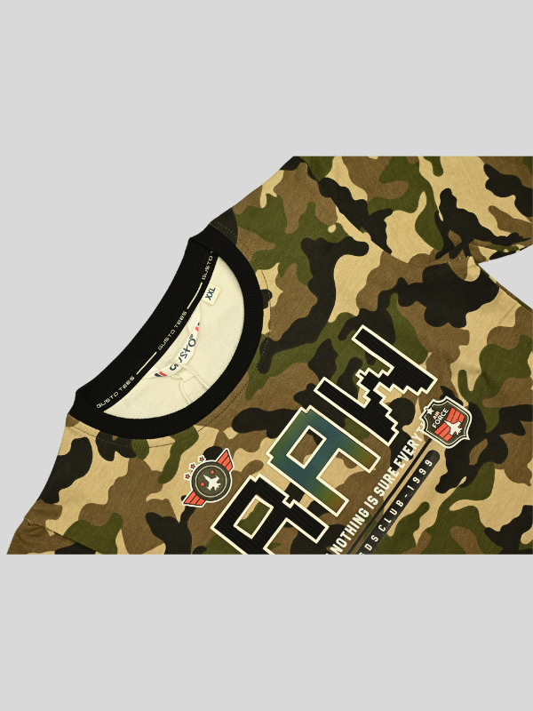 Boys Casual Full Sleeves Printed Round Neck T-Shirt - Khakhi