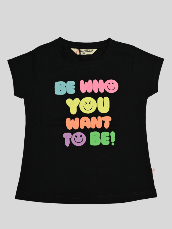 Girls Leisure Half Sleeves Plain Round Neck Top - Navy Blue