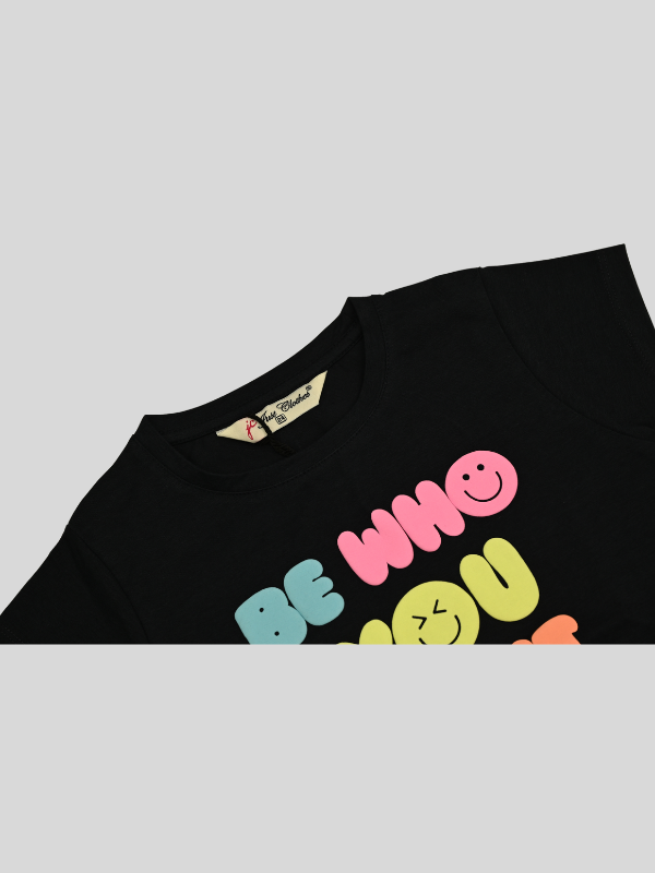 Girls Leisure Half Sleeves Plain Round Neck Top - Navy Blue