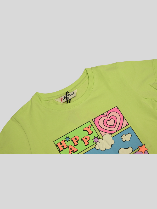 Girls Leisure Half Sleeves Printed Regular Top - P.Green