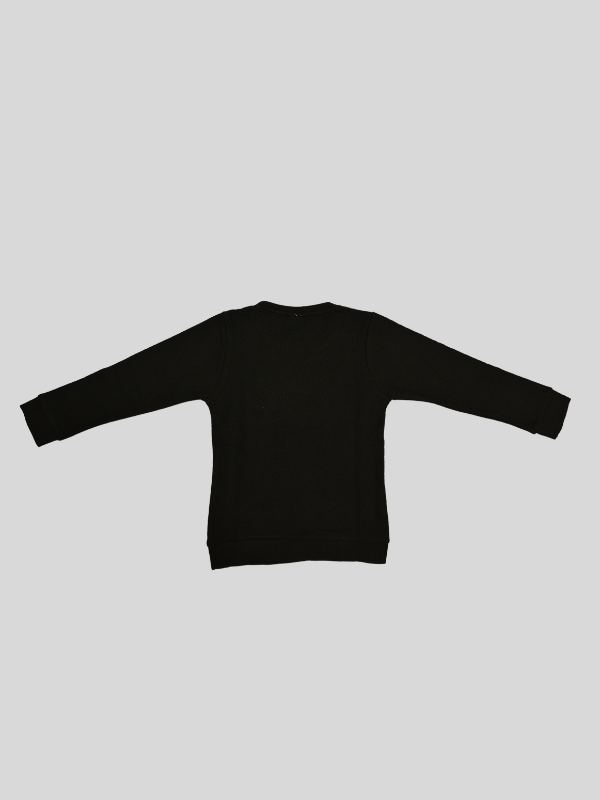 Boys Casual Full Sleeves Printed Round Neck T-Shirt - Black