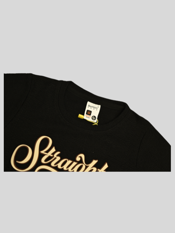 Boys Casual Full Sleeves Printed Round Neck T-Shirt - Black