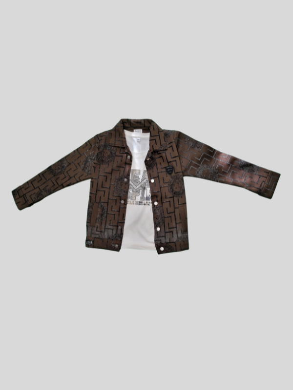 Boys Winter Full Sleeves Printed Regular Jacket - Brown