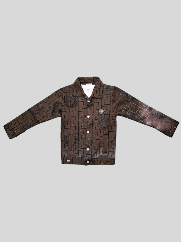Boys Winter Full Sleeves Printed Regular Jacket - Brown