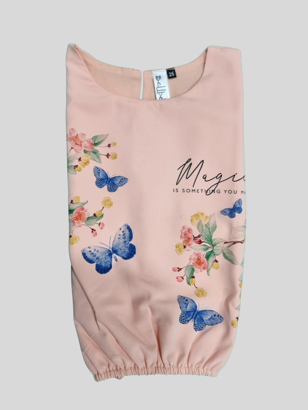 Girls Casual Sleeves Less Printed Fashion Top - Peach