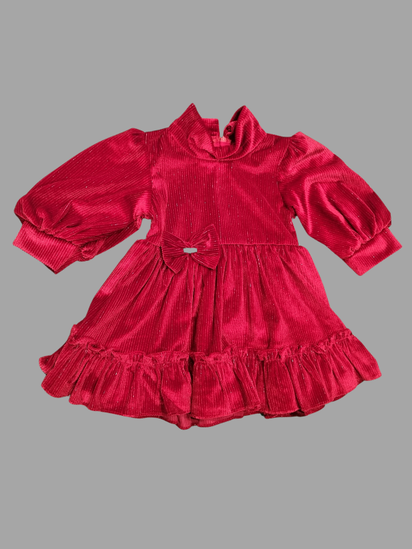 Girls Party Plain Regular Party Frock - Red