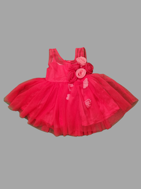 Girls Party  Heavy Party Frock With Work - Red