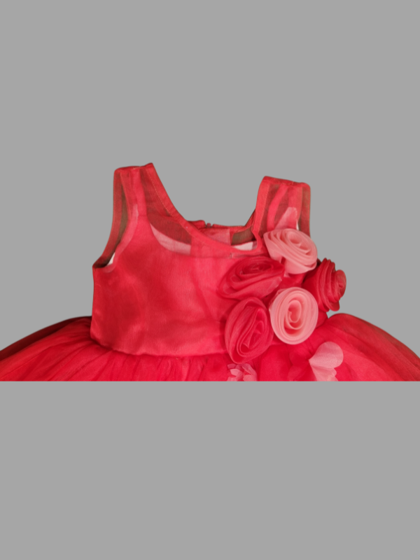 Girls Party  Heavy Party Frock With Work - Red