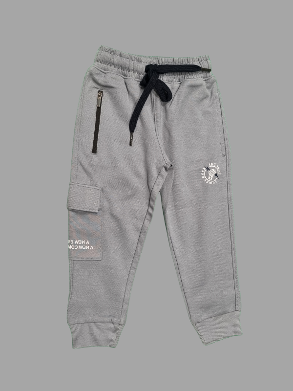 Boys Leisure Plain Elastic Waist Track Pant With Rib - Grey