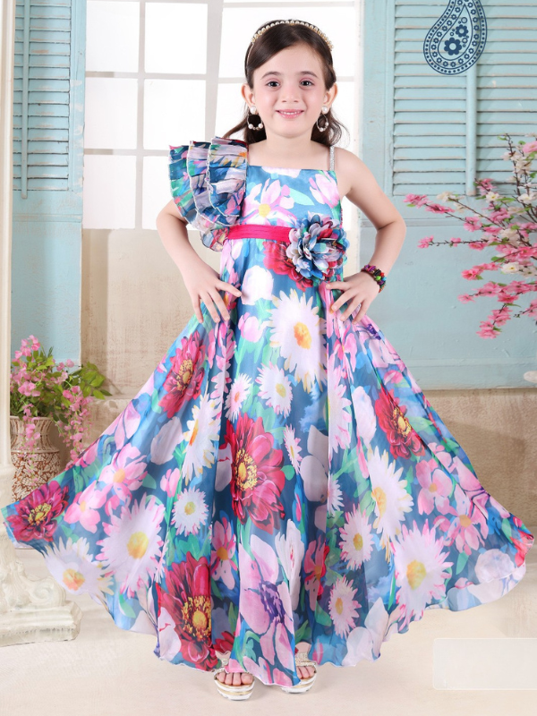 Girls Traditional Satin Western Gown - Green