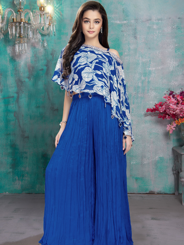 Girls Traditional 3/4th Sleeves Plazo Set - Blue