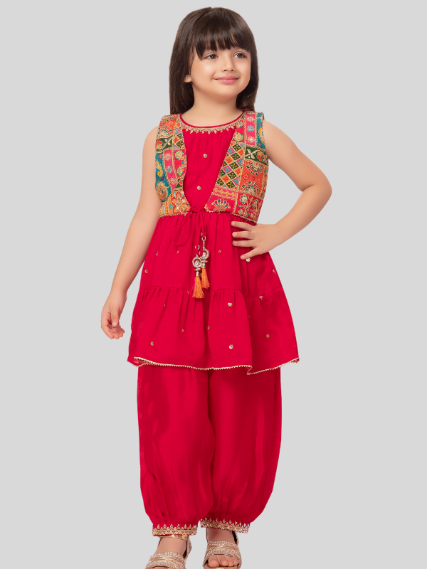 Girls Traditional Half Sleeves Plazo Set - Rani.