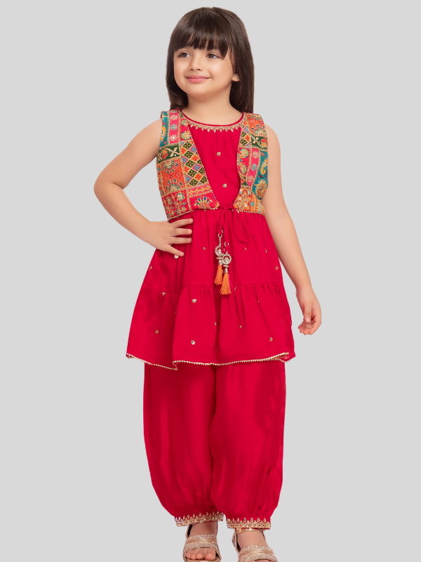 Girls Traditional Half Sleeves Plazo Set - Rani.