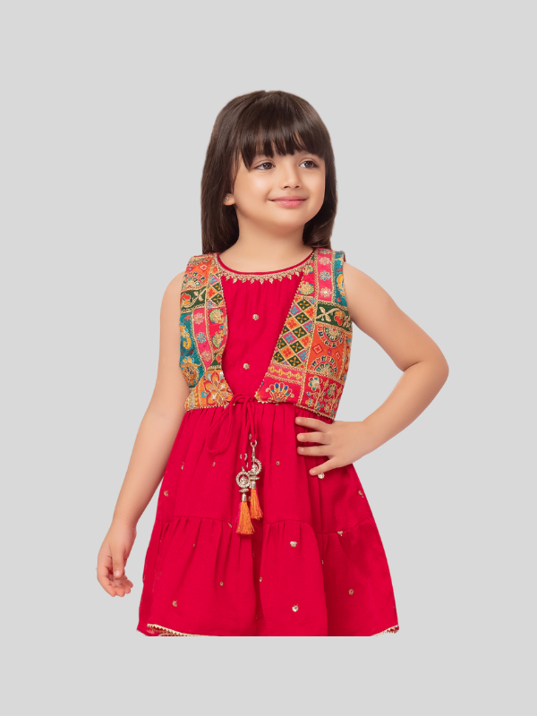 Girls Traditional Half Sleeves Plazo Set - Rani.