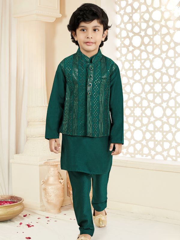 Boys Traditional With Work Chudidar Kurta with Koti - RAMA