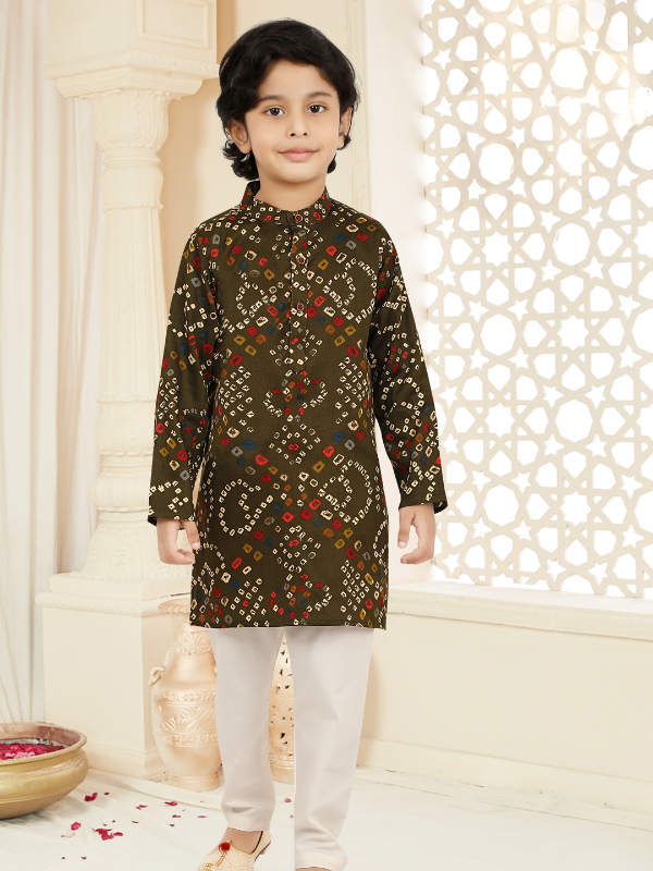 Boys Traditional Printed Chudidar Kurta Set - Green