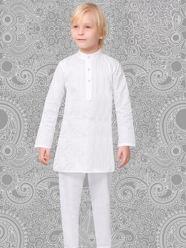 Boys Traditional Chudidar Kurta Set - White