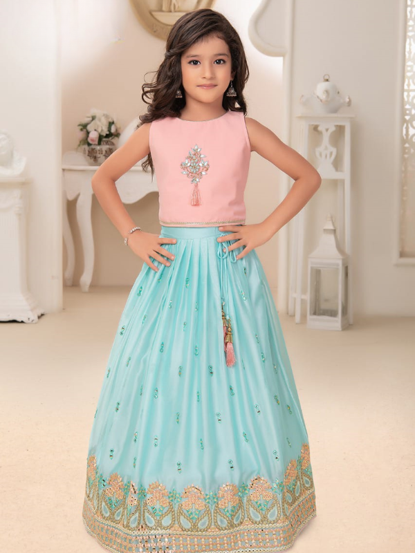 Girls Traditional Sleeves Less Long Choli - Blue