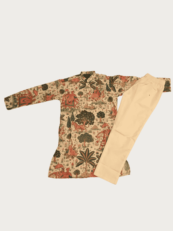 Boys Traditional Printed Chuddidar Kurta Set - Green