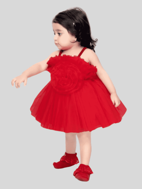 Girls Party Plain Regular Party Frock - Red