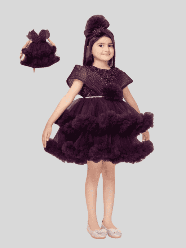 Girls Party Heavy Party Frock with work - Purple