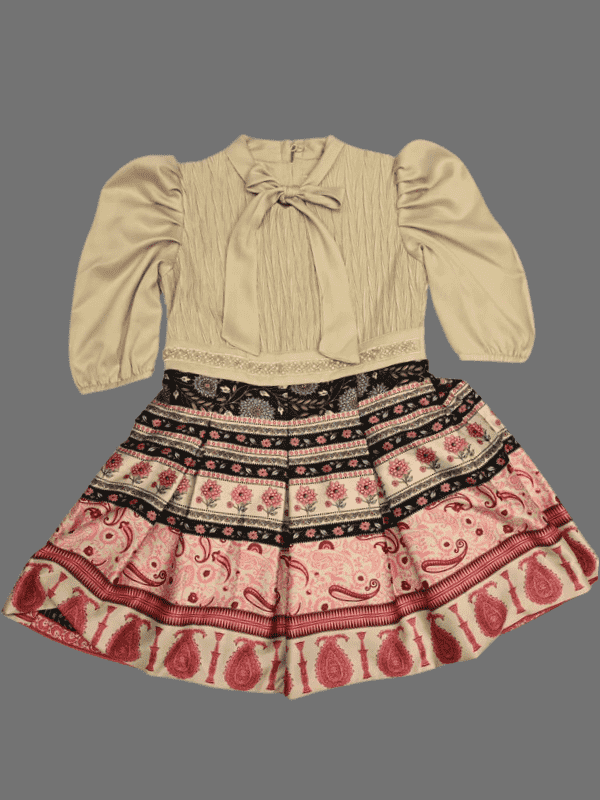 Girls Casual Printed Fancy Frocks - Fawn