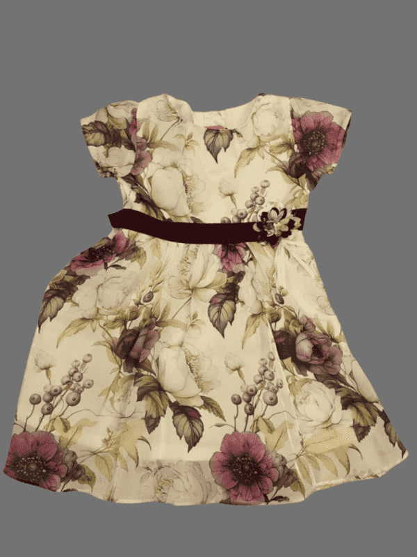 Girls Casual Printed Cotton Frocks - Maroon