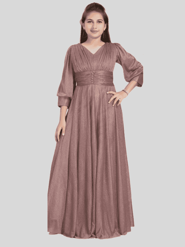 Girls Traditional Full Sleeves Full Length Gown - Purple