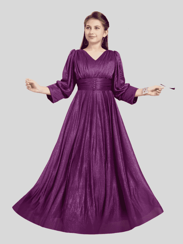 Girls Traditional Full Sleeves Full Length Gown - Pink