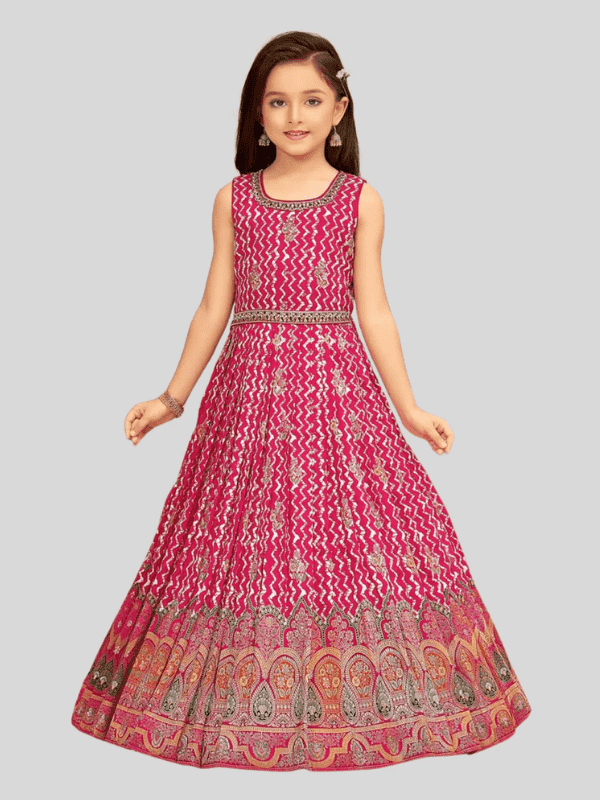Girls Traditional Sleeves Less Full Length Gown - Rani