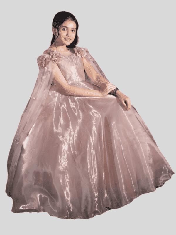 Girls Party Heavy Western Gown With Work - Peach