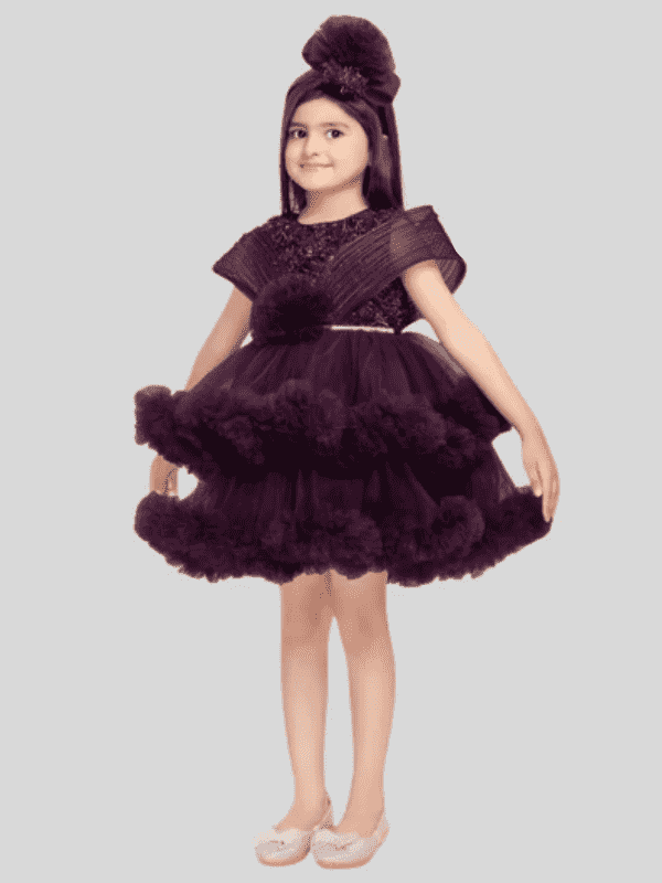 Girls Party Heavy Party Frock with work - Purple